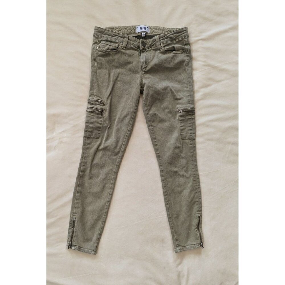 Paige Womens 27 Christi Utility Jeans Ankle Zip Skinny Ivy Green Moto